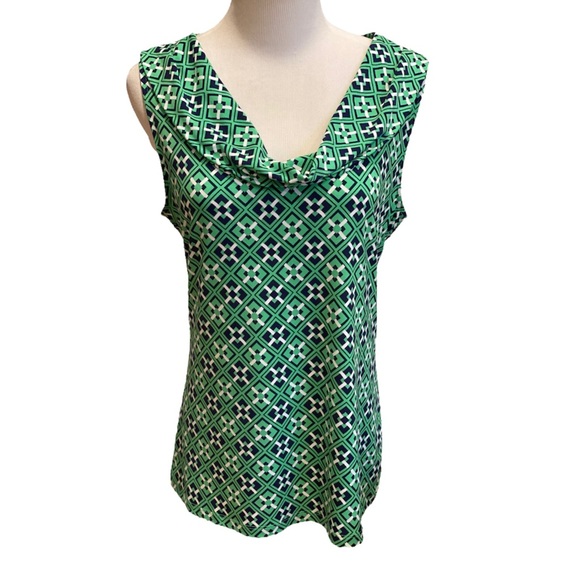 Banana Republic Tops - Banana Republic Blue Green Sleeveless Cowl Scoop Neck Blouse Diamond Print M